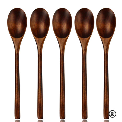 5 piezas de cucharas y tenedor de madera natural